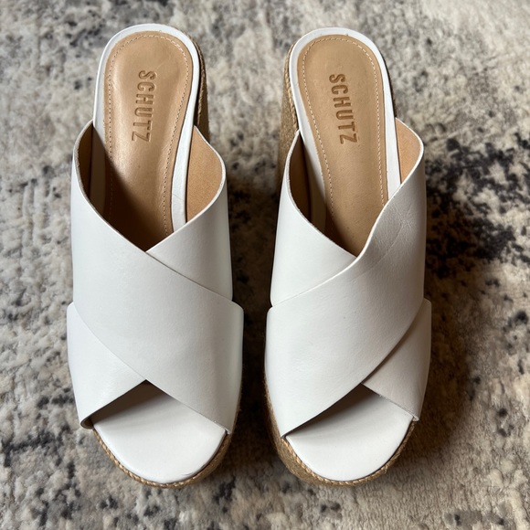 Schutz White Leather Judy Espadrille Platform Sandals - Picture 3 of 7